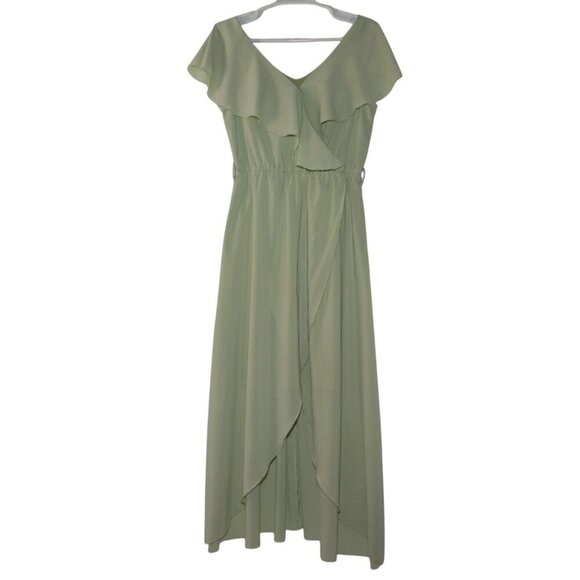 Mint green v-neck ruffle wrap front elastic waist maxi dress by BTFBM M. - Picture 1 of 7